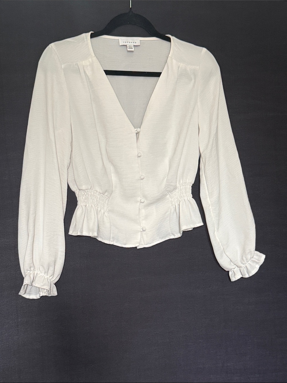 Topshop Aritzia Cream V-Neck Button Front Peplum Blouse